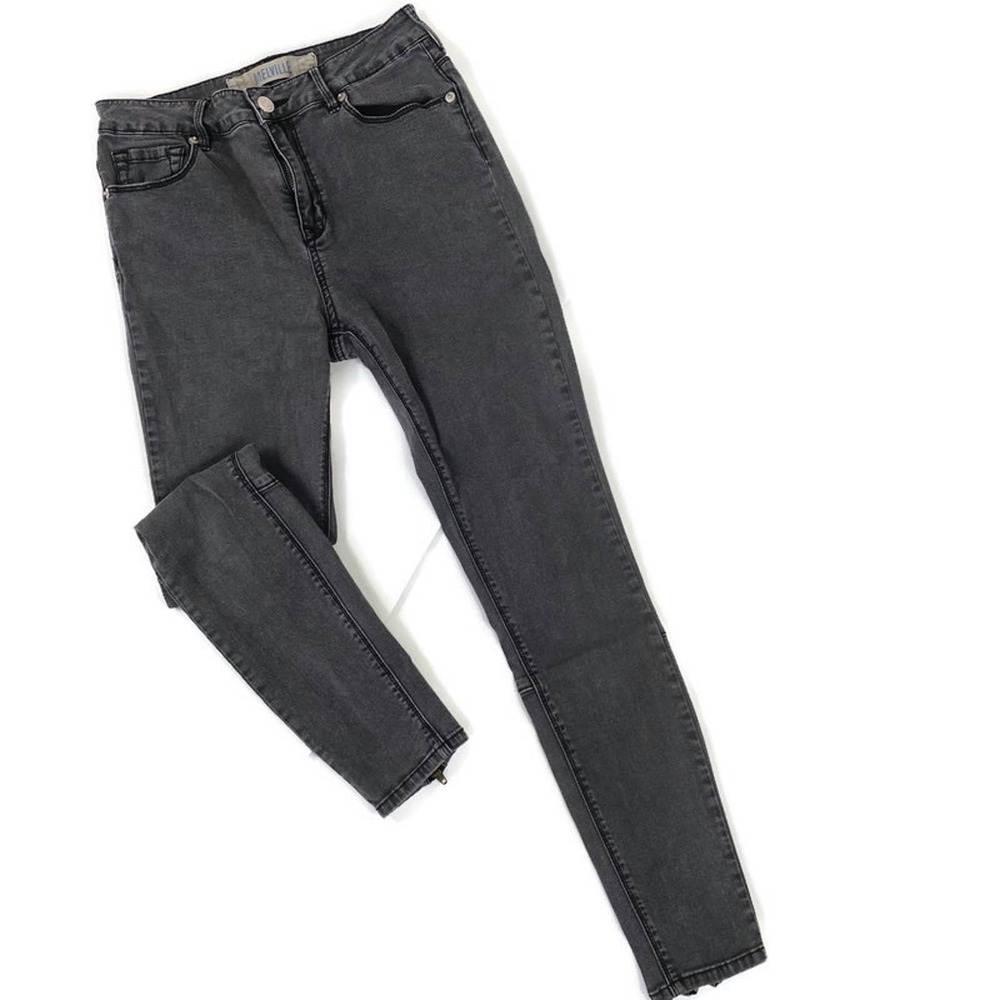 Brandy Melville Moto Skinny Jeans Zip Black Wash Hi Rise 5 Pocket Womens - Picture 9 of 9